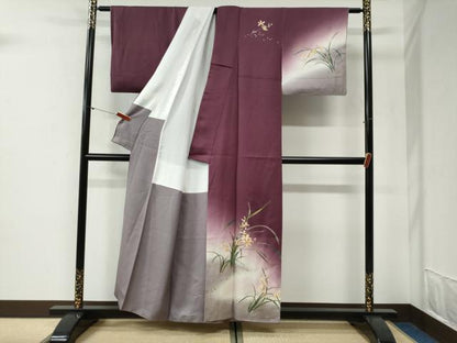 平和屋着物●漆工芸作家　金森一博　訪問着　草花文　暈し染め　金彩　正絹　逸品　CABG1097yc