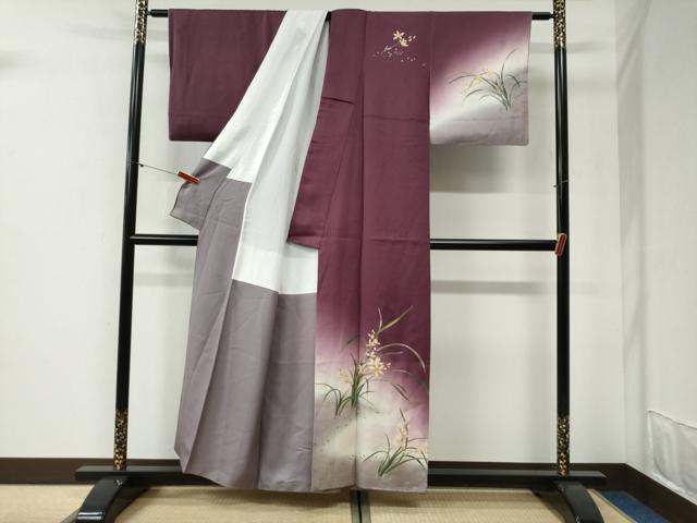 平和屋着物●漆工芸作家　金森一博　訪問着　草花文　暈し染め　金彩　正絹　逸品　CABG1097yc
