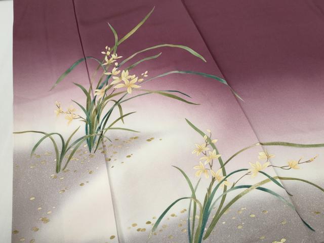 平和屋着物●漆工芸作家　金森一博　訪問着　草花文　暈し染め　金彩　正絹　逸品　CABG1097yc