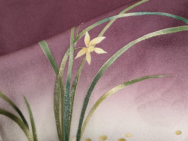 平和屋着物●漆工芸作家　金森一博　訪問着　草花文　暈し染め　金彩　正絹　逸品　CABG1097yc
