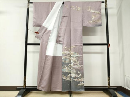 平和屋着物●訪問着　エ霞飛鶴松竹梅風景文　暈し染め　金彩　正絹　逸品　未使用　CABG1099yc