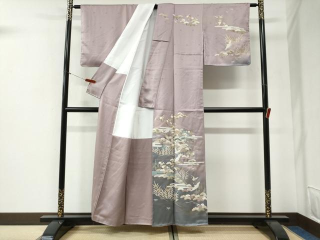 平和屋着物●訪問着　エ霞飛鶴松竹梅風景文　暈し染め　金彩　正絹　逸品　未使用　CABG1099yc