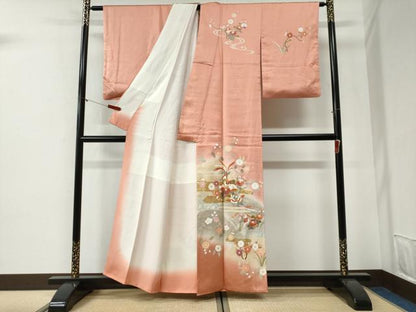 平和屋着物●訪問着　鳳凰エ霞草花文　暈し染め　金彩　正絹　逸品　CABG1100yc