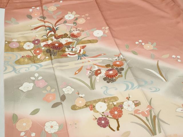 平和屋着物●訪問着　鳳凰エ霞草花文　暈し染め　金彩　正絹　逸品　CABG1100yc