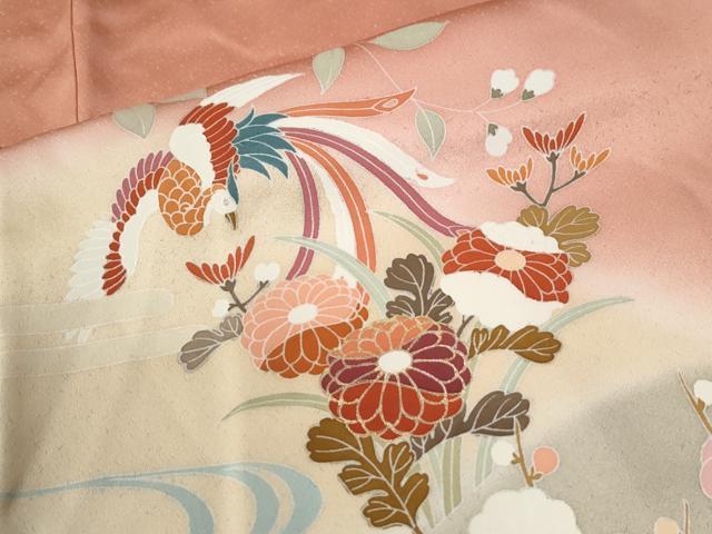 平和屋着物●訪問着　鳳凰エ霞草花文　暈し染め　金彩　正絹　逸品　CABG1100yc