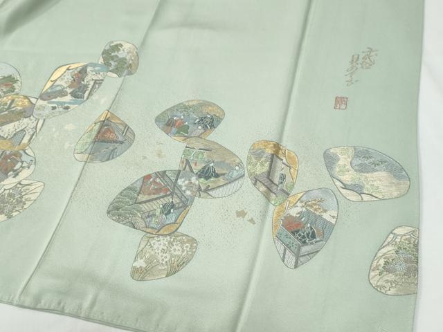平和屋着物●色留訪問着　寿光織　千代姫　貝あそび　金糸　正絹　逸品　未使用　CABG1101yc