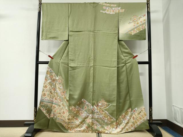 平和屋着物●訪問着　鳳凰狩猟花唐草文　暈し染め　金彩　正絹　逸品　CABG1102yc