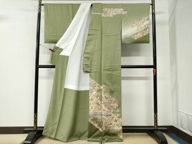 平和屋着物●訪問着　鳳凰狩猟花唐草文　暈し染め　金彩　正絹　逸品　CABG1102yc