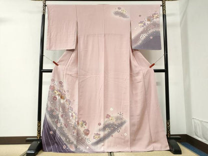 平和屋着物●訪問着　駒刺繍　糸巻き水車吉祥花文　暈し染め　金彩　やまと誂製　ロング丈　正絹　逸品　未使用　CABG1103yc