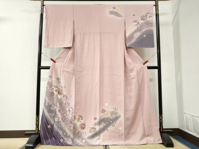 平和屋着物●訪問着　駒刺繍　糸巻き水車吉祥花文　暈し染め　金彩　やまと誂製　ロング丈　正絹　逸品　未使用　CABG1103yc