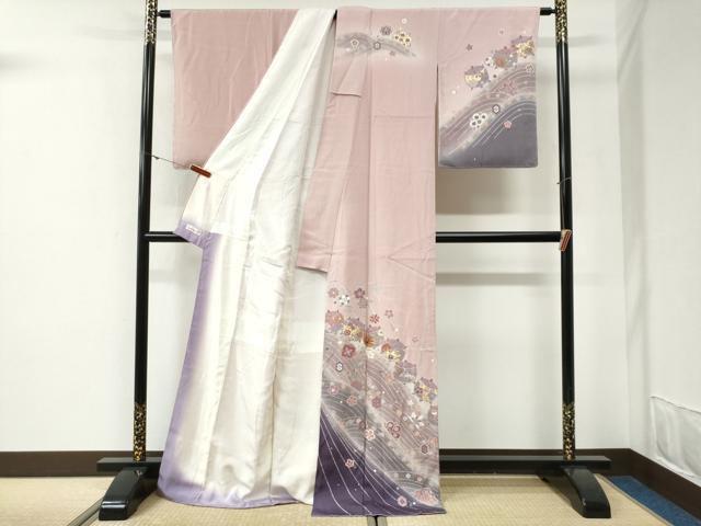 平和屋着物●訪問着　駒刺繍　糸巻き水車吉祥花文　暈し染め　金彩　やまと誂製　ロング丈　正絹　逸品　未使用　CABG1103yc