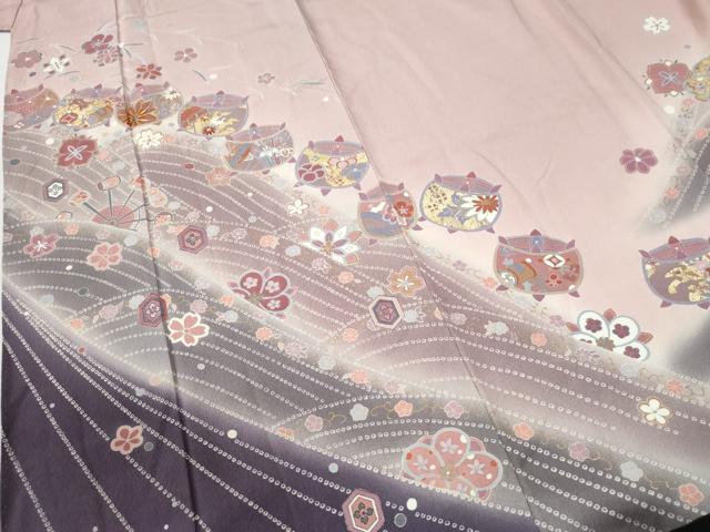 平和屋着物●訪問着　駒刺繍　糸巻き水車吉祥花文　暈し染め　金彩　やまと誂製　ロング丈　正絹　逸品　未使用　CABG1103yc