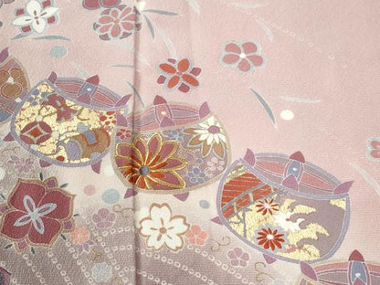 平和屋着物●訪問着　駒刺繍　糸巻き水車吉祥花文　暈し染め　金彩　やまと誂製　ロング丈　正絹　逸品　未使用　CABG1103yc