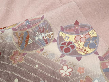 平和屋着物●訪問着　駒刺繍　糸巻き水車吉祥花文　暈し染め　金彩　やまと誂製　ロング丈　正絹　逸品　未使用　CABG1103yc