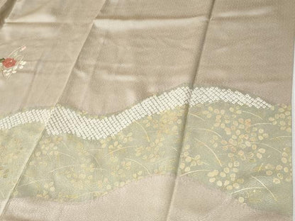 平和屋着物●訪問着　絞り　刺繍　草花文　金彩　ロング丈　正絹　逸品　CABG1105yc