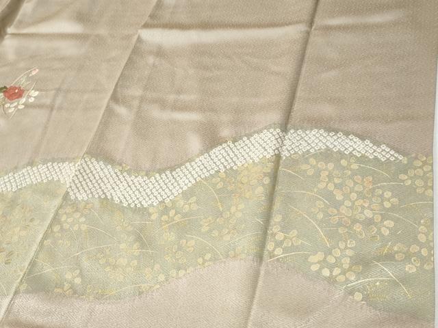 平和屋着物●訪問着　絞り　刺繍　草花文　金彩　ロング丈　正絹　逸品　CABG1105yc