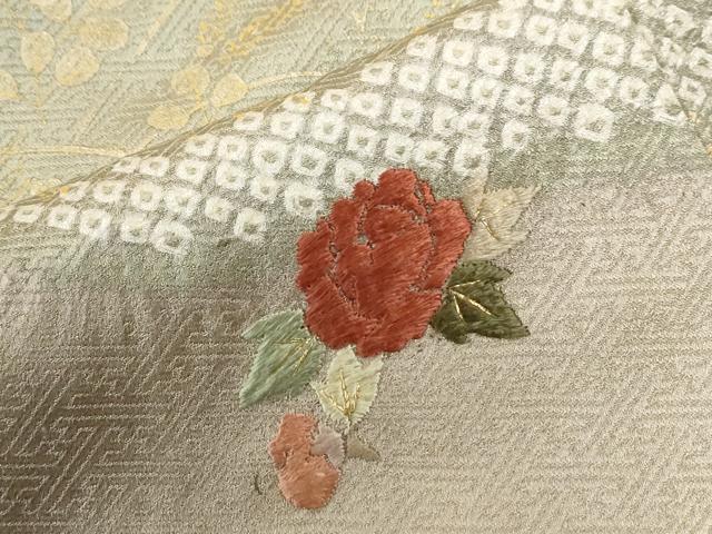 平和屋着物●訪問着　絞り　刺繍　草花文　金彩　ロング丈　正絹　逸品　CABG1105yc