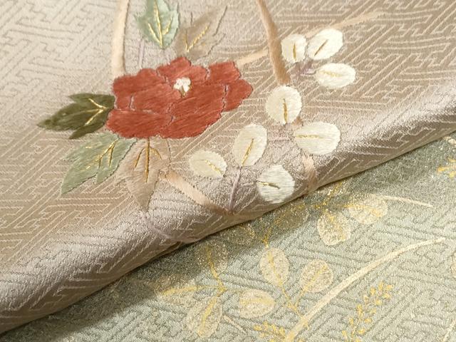 平和屋着物●訪問着　絞り　刺繍　草花文　金彩　ロング丈　正絹　逸品　CABG1105yc