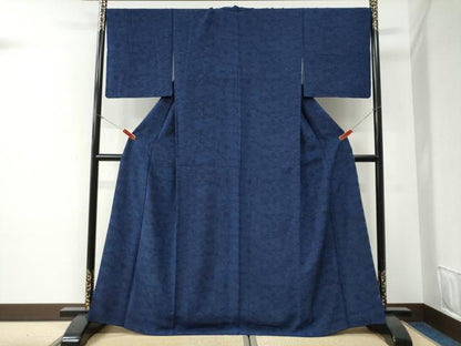 平和屋着物●上質な小紋　藍　型染め　風景花文　正絹　逸品　CABG1108yc