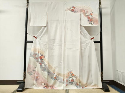 平和屋着物●訪問着　籬草花文　暈し染め　金彩　正絹　逸品　未使用　CABG1110yc