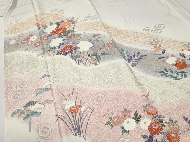 平和屋着物●訪問着　籬草花文　暈し染め　金彩　正絹　逸品　未使用　CABG1110yc