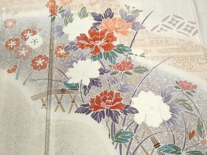 平和屋着物●訪問着　籬草花文　暈し染め　金彩　正絹　逸品　未使用　CABG1110yc