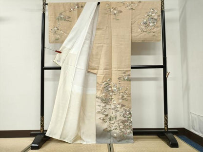 平和屋着物●訪問着　紬地　作家物　松竹梅風景文　正絹　逸品　未使用　CABG1111yc
