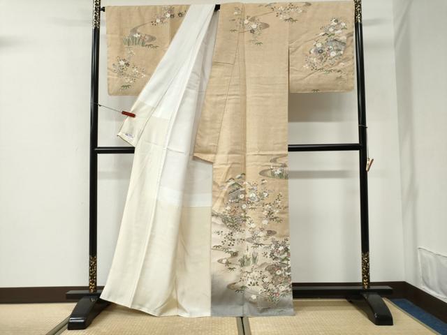 平和屋着物●訪問着　紬地　作家物　松竹梅風景文　正絹　逸品　未使用　CABG1111yc