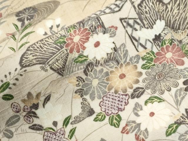 平和屋着物●訪問着　紬地　作家物　松竹梅風景文　正絹　逸品　未使用　CABG1111yc