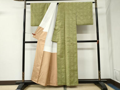 平和屋着物●花織　紬　間道　正絹　逸品　CABG1113yc