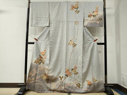 平和屋着物●訪問着　籬枝牡丹　暈し染め　金彩　正絹　逸品　CABG1114yc