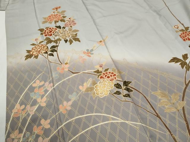 平和屋着物●訪問着　籬枝牡丹　暈し染め　金彩　正絹　逸品　CABG1114yc