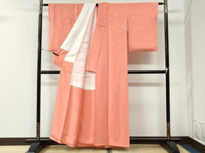 平和屋着物●上質な色無地　松竹梅地紋　珊瑚色　正絹　逸品　CABG1117yc
