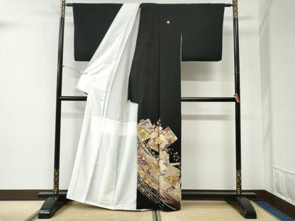 平和屋着物●豪華黒留袖　駒刺繍　鬘帯色紙重ね松竹梅花文　暈し染め　金彩　正絹　逸品　CABG1118yc