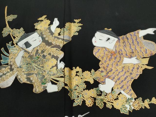 平和屋着物●豪華黒留袖　作家物　童子遊び　ラメ糸　金銀彩　正絹　逸品　CABG1125yc
