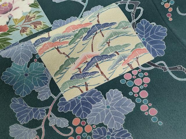 平和屋着物●名門・上野家　上野街子　清染居　訪問着　葡萄蔦の葉色紙草花文　暈し染め　正絹　逸品　CABG1127yc