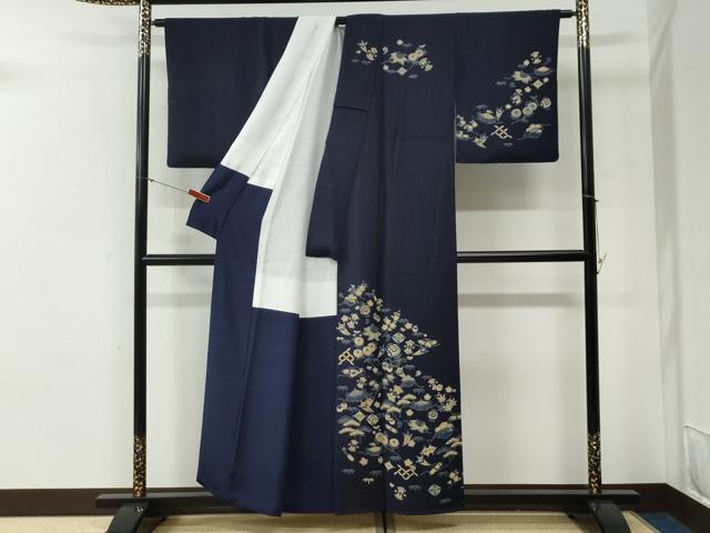 平和屋着物●訪問着　藍　宝尽くし松竹梅花文　正絹　逸品　CABG1130yc