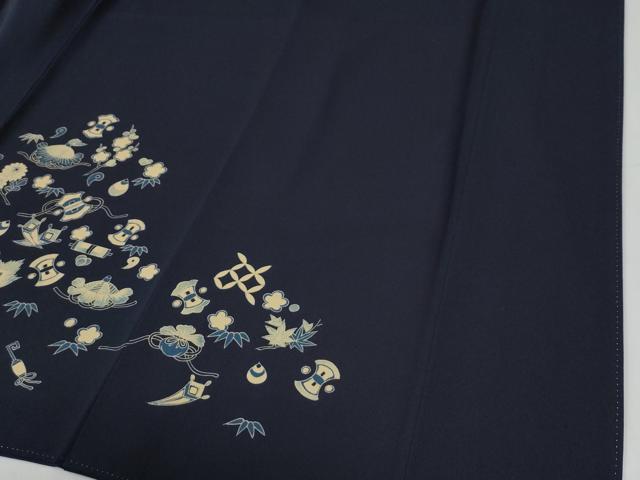 平和屋着物●訪問着　藍　宝尽くし松竹梅花文　正絹　逸品　CABG1130yc