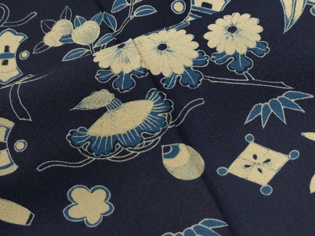 平和屋着物●訪問着　藍　宝尽くし松竹梅花文　正絹　逸品　CABG1130yc