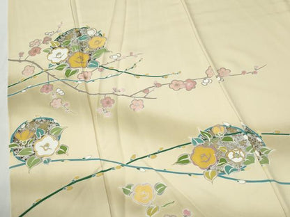 平和屋着物●訪問着　枝椿梅文　暈し染め　金彩　正絹　逸品　CABG1132yc