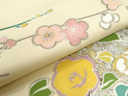 平和屋着物●訪問着　枝椿梅文　暈し染め　金彩　正絹　逸品　CABG1132yc