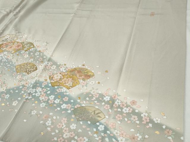 平和屋着物●訪問着　作家物　刺繍　地紙牡丹花文　暈し染め　金彩　ますいわ屋扱い　正絹　逸品　CABG1143yc