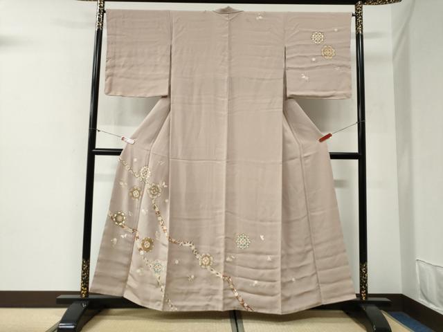 平和屋着物●訪問着　総刺繍　鬘帯花蝶唐草文　暈し染め　金彩　正絹　逸品　未使用　CABG1146yc