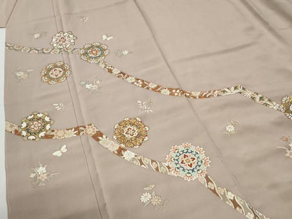 平和屋着物●訪問着　総刺繍　鬘帯花蝶唐草文　暈し染め　金彩　正絹　逸品　未使用　CABG1146yc