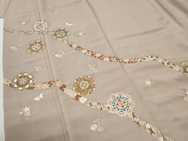 平和屋着物●訪問着　総刺繍　鬘帯花蝶唐草文　暈し染め　金彩　正絹　逸品　未使用　CABG1146yc