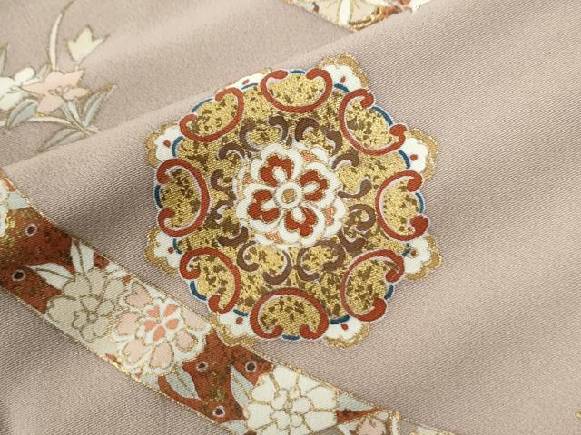 平和屋着物●訪問着　総刺繍　鬘帯花蝶唐草文　暈し染め　金彩　正絹　逸品　未使用　CABG1146yc