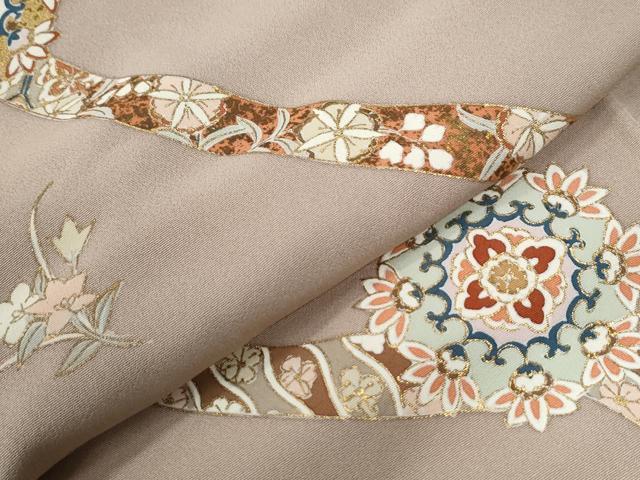 平和屋着物●訪問着　総刺繍　鬘帯花蝶唐草文　暈し染め　金彩　正絹　逸品　未使用　CABG1146yc