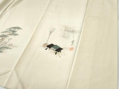 平和屋着物●訪問着　作家物　手描き　十二単　几帳人物花松文　暈し染め　ロング丈　正絹　逸品　CABG1149yc