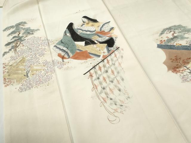 平和屋着物●訪問着　作家物　手描き　十二単　几帳人物花松文　暈し染め　ロング丈　正絹　逸品　CABG1149yc