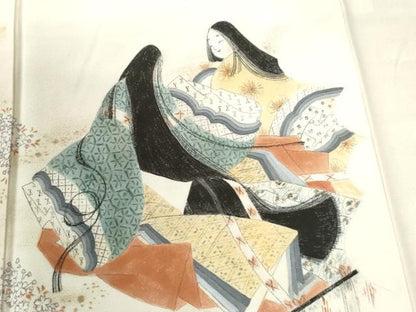 平和屋着物●訪問着　作家物　手描き　十二単　几帳人物花松文　暈し染め　ロング丈　正絹　逸品　CABG1149yc
